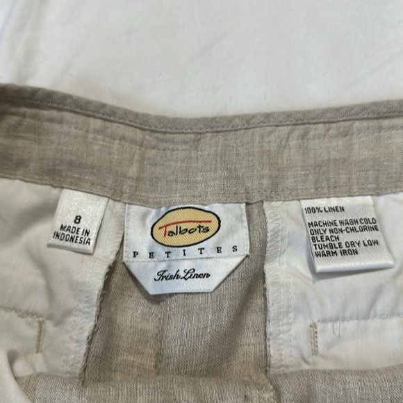 Talbots Pants Womens 8P Pure Irish Linen Mid Rise Straight Capri Pockets Tan - Picture 4 of 6